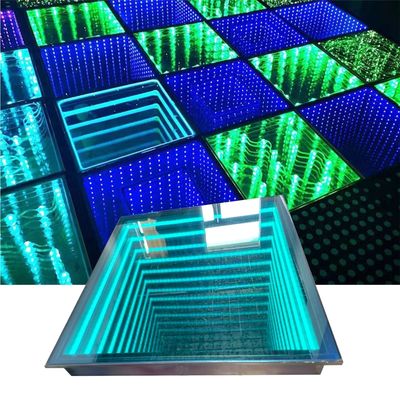 Fête de mariage en plein air Plancher de danse en verre avec lumière miroir au néon 3D et mélange de couleurs RVB