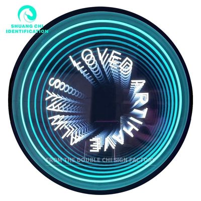 Adaptateur alimenté par HD Glace trempée arrière-plan LED Light Box Infinite Mirror 3D Signature au néon LED personnalisée