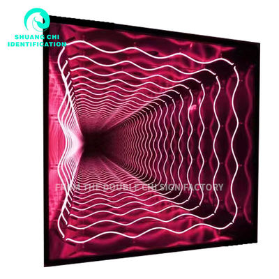 Adaptateur alimenté par HD Glace trempée arrière-plan LED Light Box Infinite Mirror 3D Signature au néon LED personnalisée