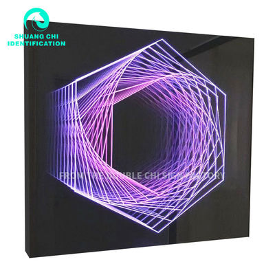 Adaptateur alimenté par HD Glace trempée arrière-plan LED Light Box Infinite Mirror 3D Signature au néon LED personnalisée