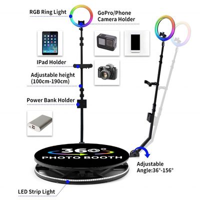 Longueur du support rotatif 80-120 cm Photo Booth d'événement avec lumière en boucle et caméra vidéo 360