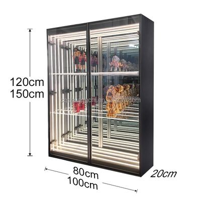 Étui d'affichage de miroir magique de magasin de détail avec épaisseur personnalisée et luminaire LED
