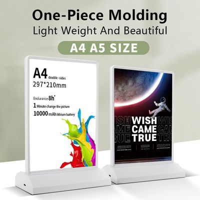 A4/A5 Porteur d'affichage de menu de table à LED acrylique rechargeable avec température de couleur 8000K