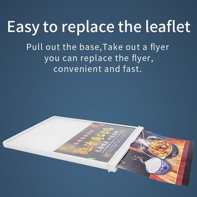 A4/A5 Porteur d'affichage de menu de table à LED acrylique rechargeable avec température de couleur 8000K