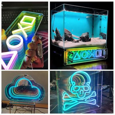 Signes LED personnalisés DC 12V Spiegel LED 3D Tiefeffekt Infinity Mirror Signe et logo avec sans fil