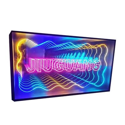 Conceptions personnalisées Logo du miroir infini RGB Carton néon Boîtes lumineuses pour publicité intérieure
