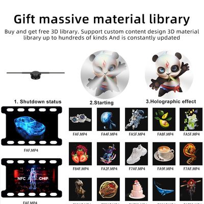 MP4/AVI/RMVB/GIF/JEPG/PNG/MKV Hologramme compatible 3D Ventilateur 42 cm pour la publicité extérieure