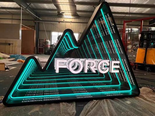 Boîte de lumière au néon Logo du mur de fond Logo du tunnel coloré Rétroviseur de l'abîme Rétroviseur lumineux